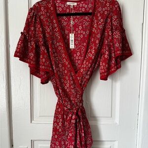 Max Studio Crimson Floral Wraparound Dress